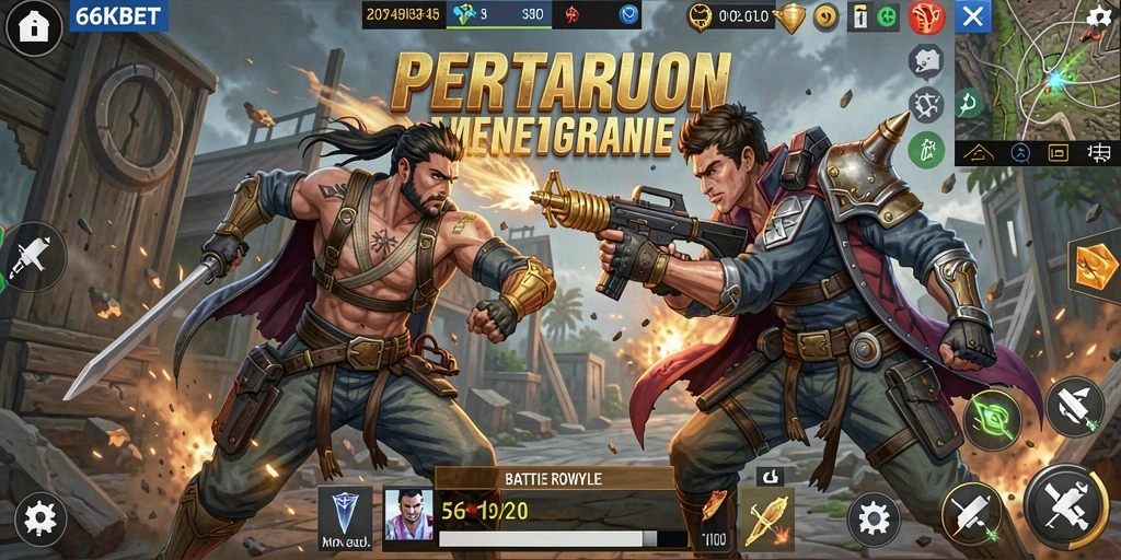 Screenshot gameplay 66KBET menampilkan aksi seru dalam pertarungan Battle Royale.