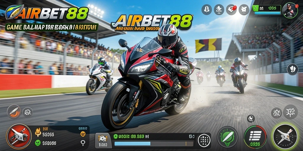 Tampilan gameplay mendebarkan dari balapan motor di AIRBET88.