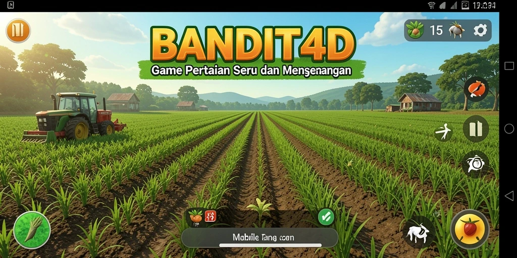 Tangkapan layar menunjukkan gameplay menyenangkan dalam BANDIT4D dengan berbagai aktivitas bertani.