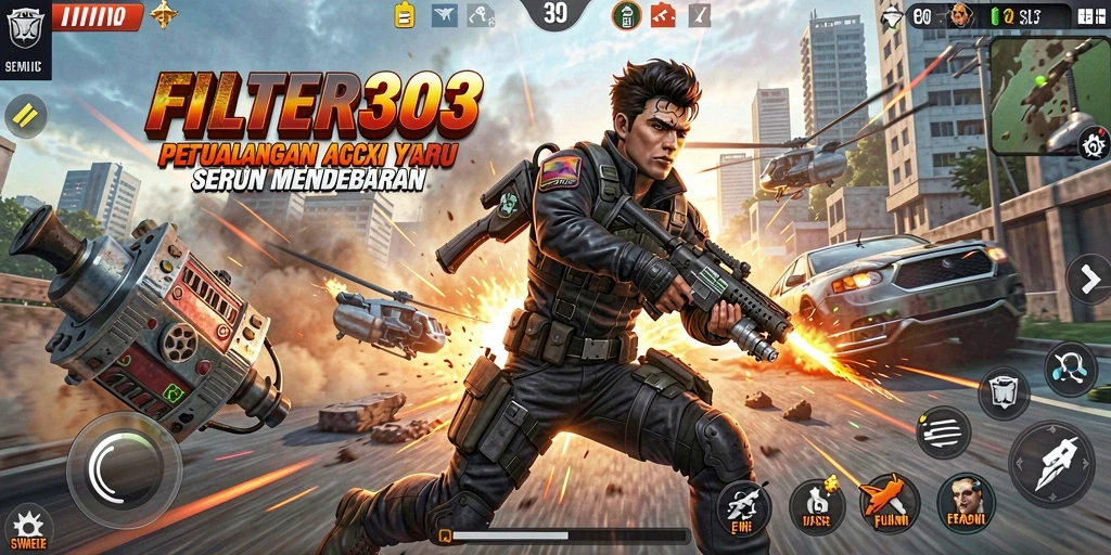 Screenshot menampilkan gameplay penuh aksi dari FILTER303.