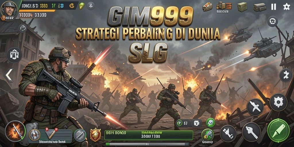 Screenshot GIM999 menampilkan aksi pertempuran strategi yang seru.