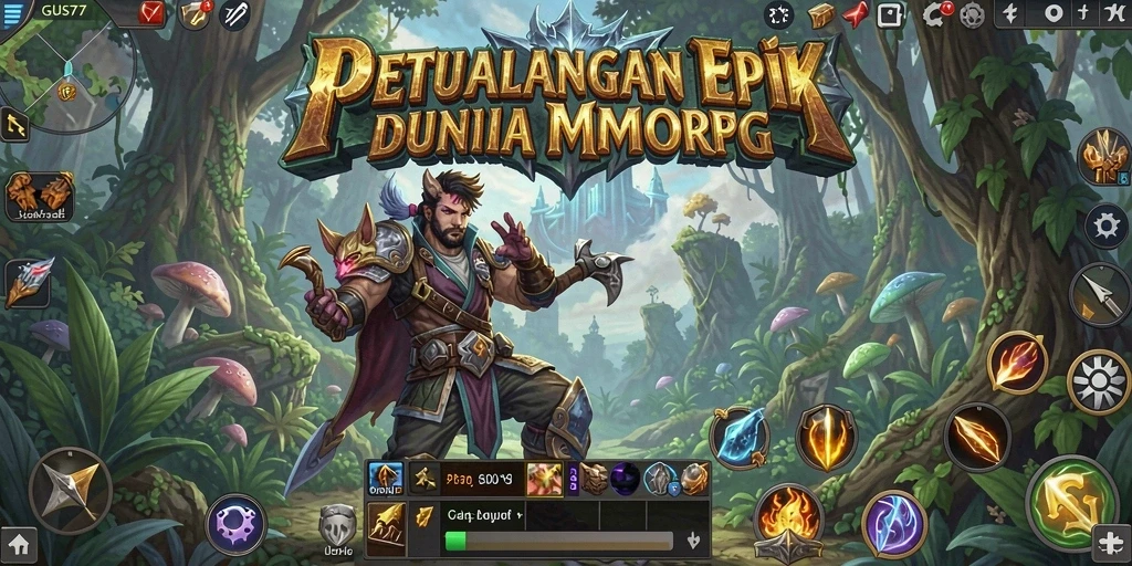 Screenshot menunjukkan aksi seru di dunia MMORPG GUS77.