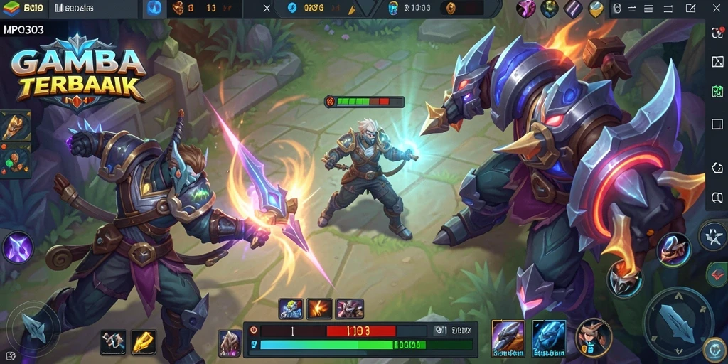 Screenshot gameplay MPO303 menampilkan pertarungan épik di arena MOBA.