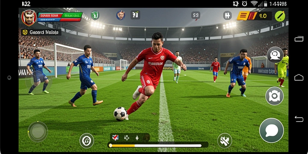Tampilan gameplay N32 yang mendebarkan dalam aksi sepak bola.
