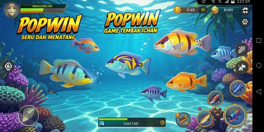 Screenshot gameplay POPWIN menunjukkan keseruan menembak ikan.