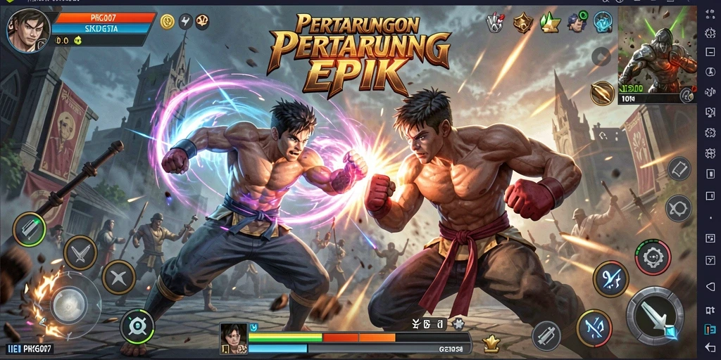 Screenshot PRG007 menampilkan aksi pertarungan yang intens dan karakter unik.