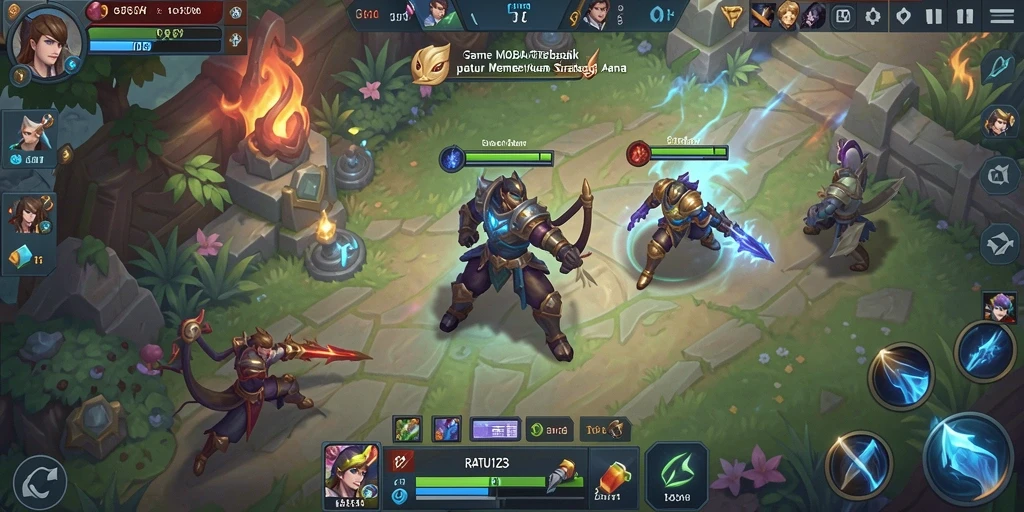 Screenshot gameplay RATU123 menunjukkan aksi seru di arena MOBA.