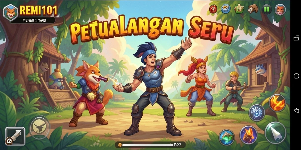 Tangkapan layar REMI101 menampilkan aksi petualangan seru di dunia yang menakjubkan.