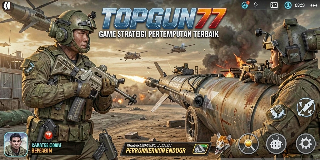 Screenshot gameplay menarik dari TOPGUN77 menampilkan pertempuran intens dalam strategi SLG.
