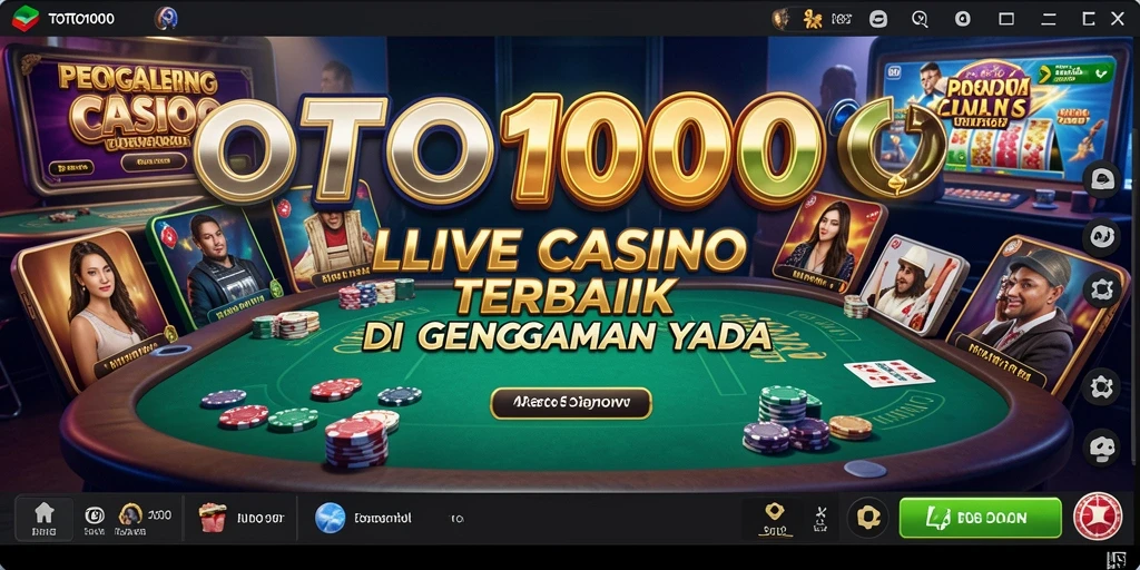 Screenshot utama TOTO1000 menunjukkan dealer langsung dan gameplay kasino yang real-time.